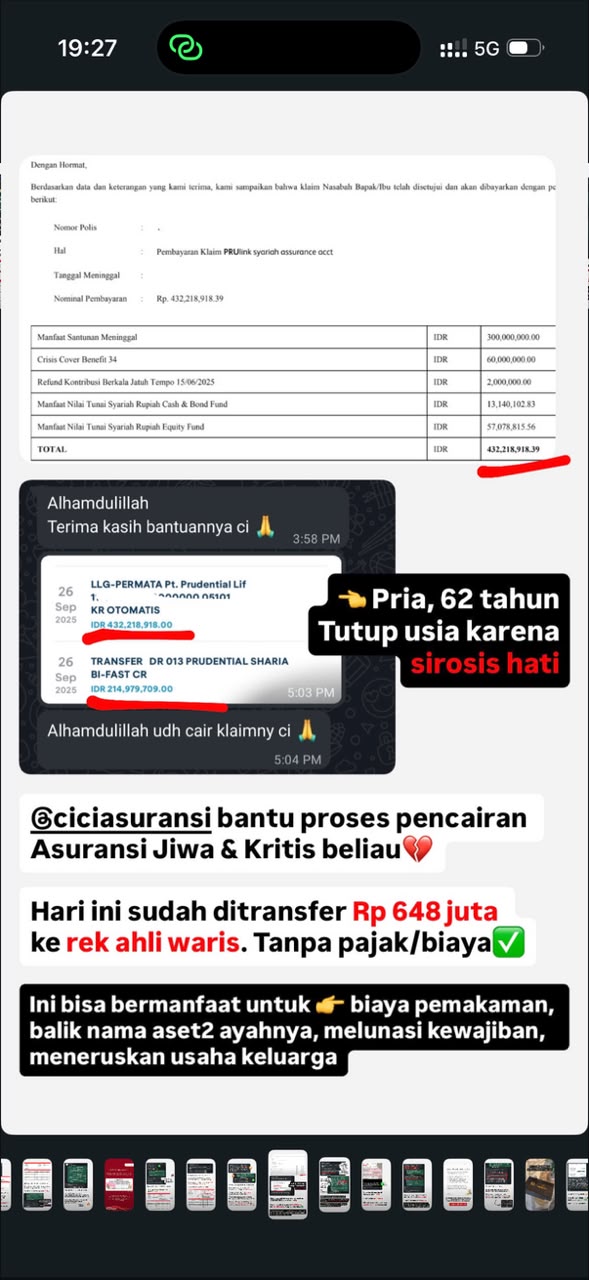 Klaim asuransi jiwa & penyakit kritis Rp 648 juta cair untuk ahli waris — didampingi @ciciasuransi