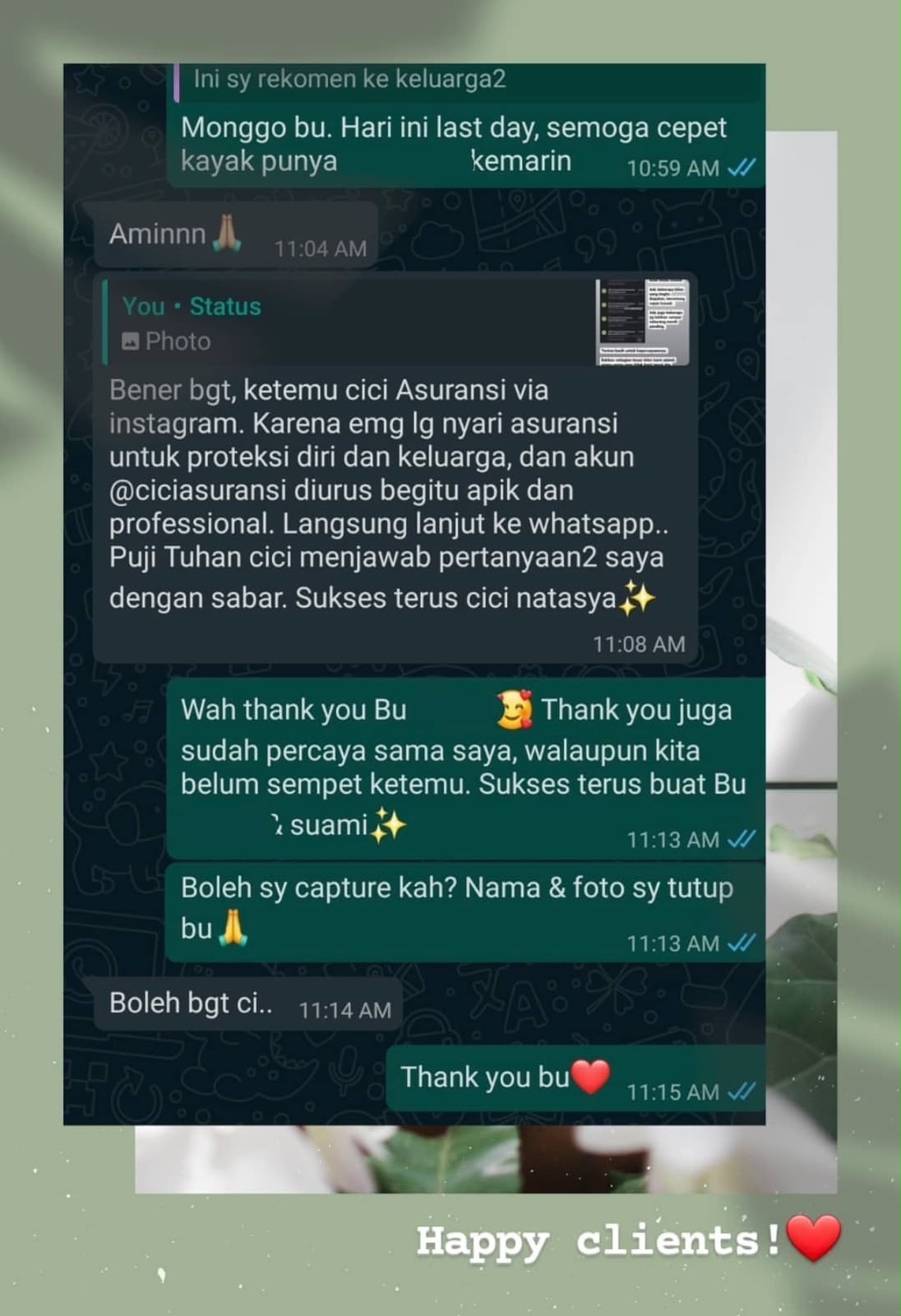 Testimoni nasabah — pelayanan @ciciasuransi